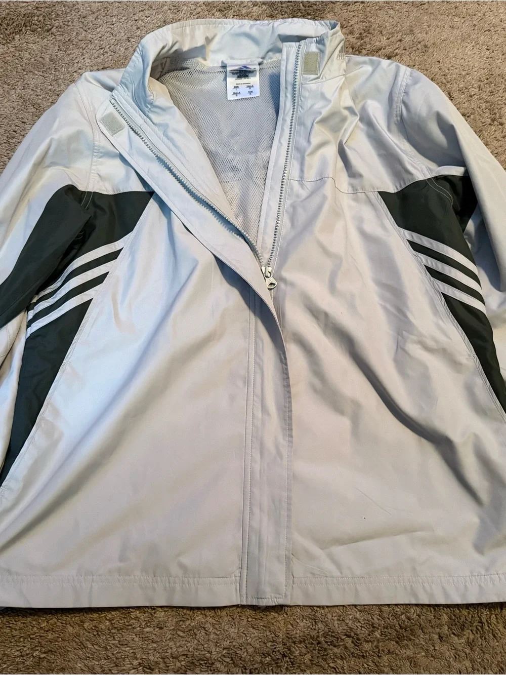 adidas White and Dark Green Sport Windbreaker Jacket